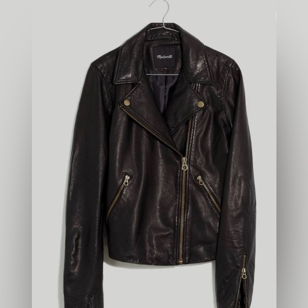 Madewell Washed Leather Moto Jacket in Black